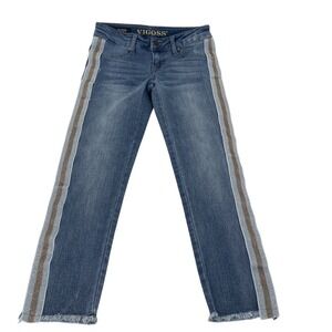 Vigoss Austin Ankle Skinny Jeans Girls 12 Blue Denim Glitter Side Stripe Raw Hem